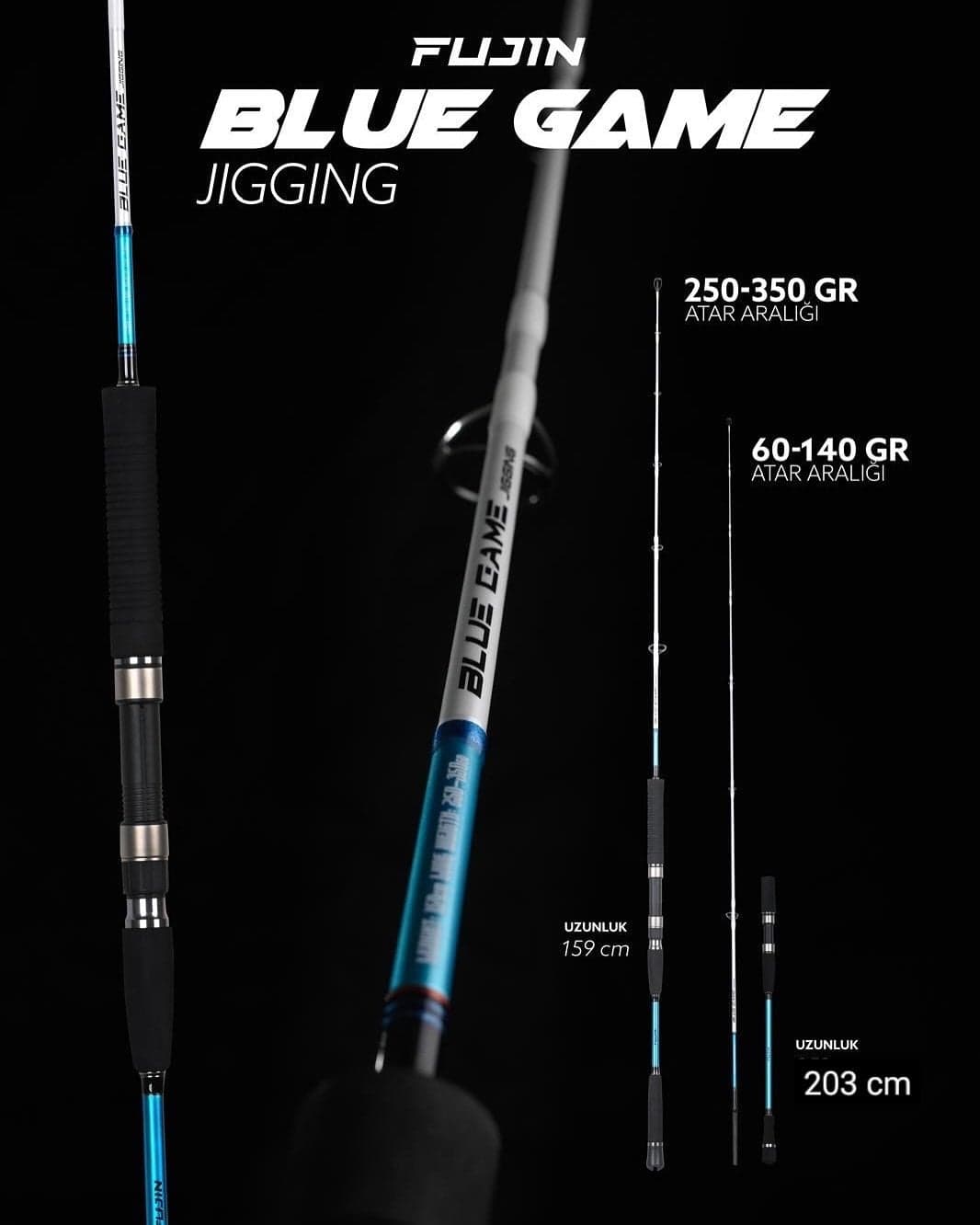 Fujin Blue Game Jigging — 159 cm ve 203 cm jig kamışları